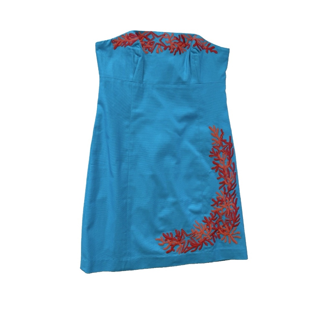 Lilly Pulitzer Size 10 Bowen Tourquise Lorac Panel Embroidery Strapless Dress - Picture 2 of 14